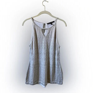 White House Black Market Silver  Champagne Sparkly Long Knit Tank Top Size M